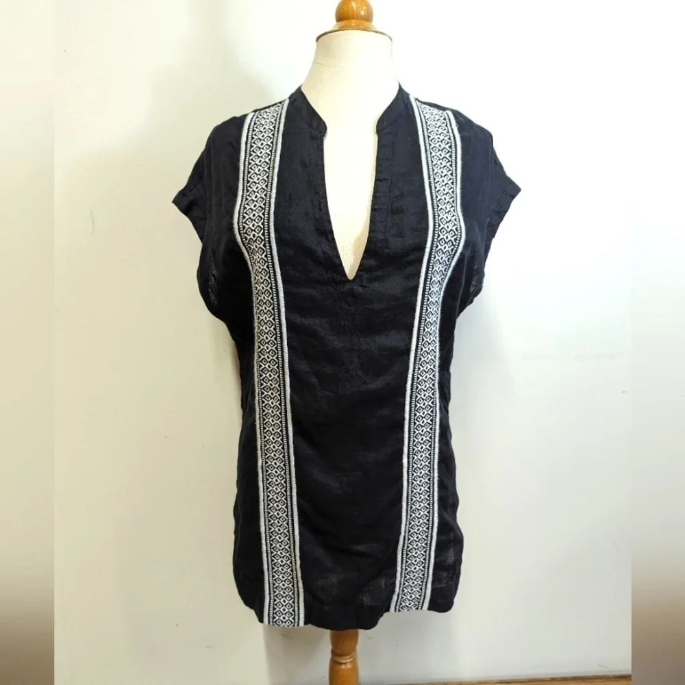 ATHLETA Black Column Embroidered Beach Pool Cover Up Linen Oversized XXS